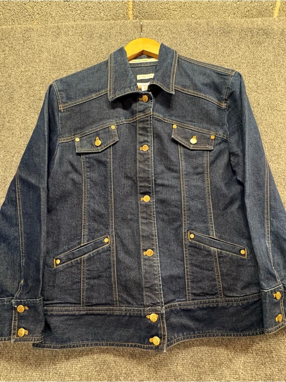 Jones Wear Studio STRETCH  Jacket Womens Large Blue Denim Button Down Collared